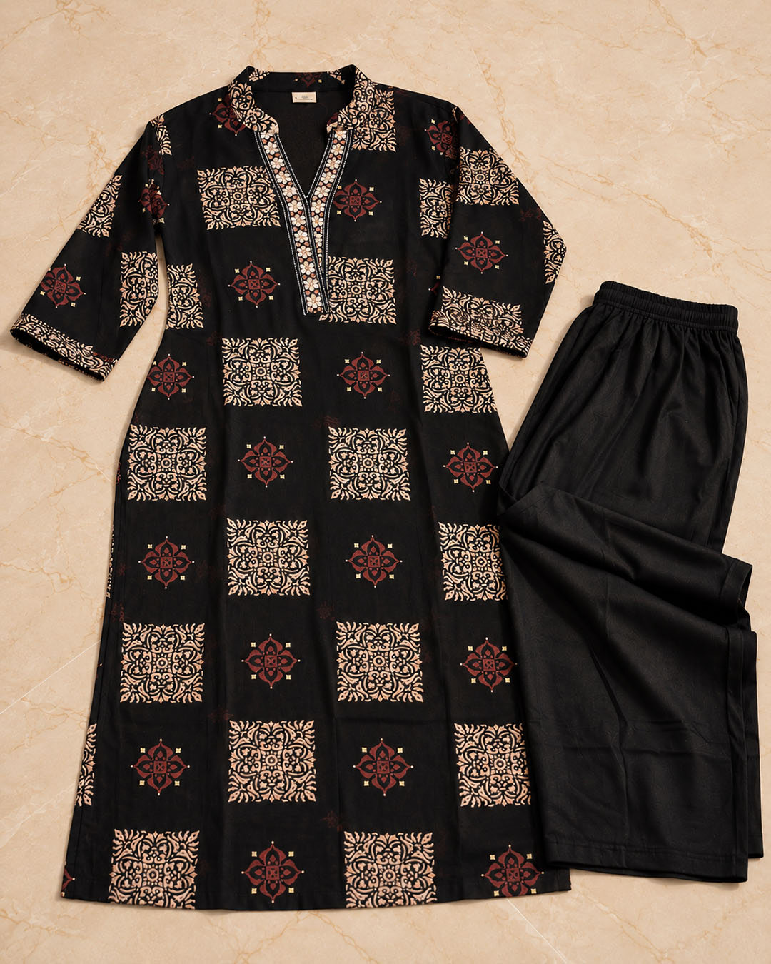 Black Gajji Kurta Pant Set