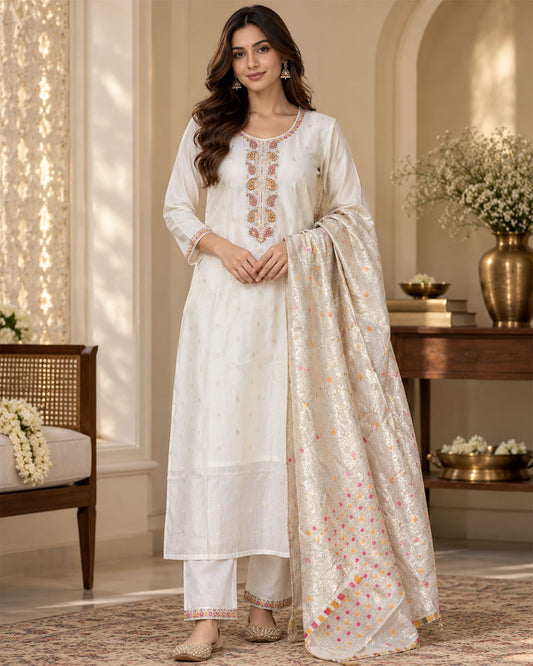 Ivory Pearl Mul Chanderi Suit