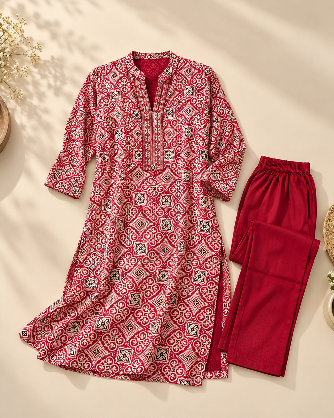 Red Gajji Silk Kurta Pant Set