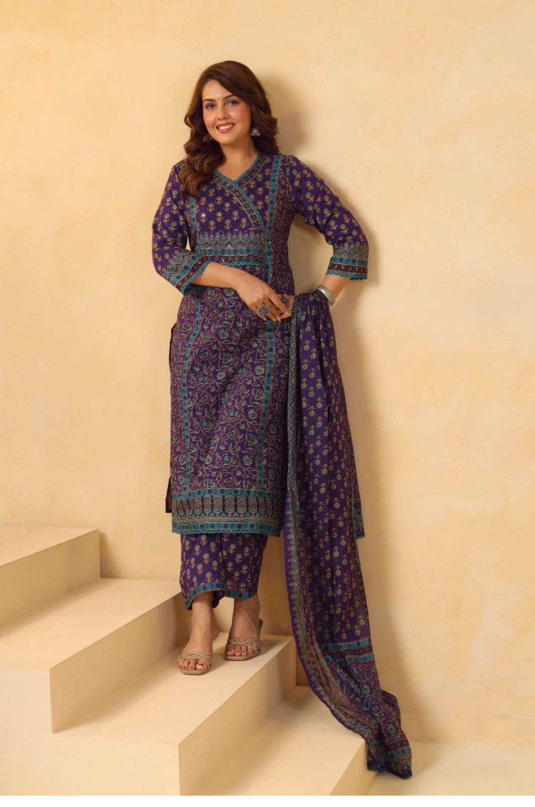 Purple and Blue Pure Cotton Suit