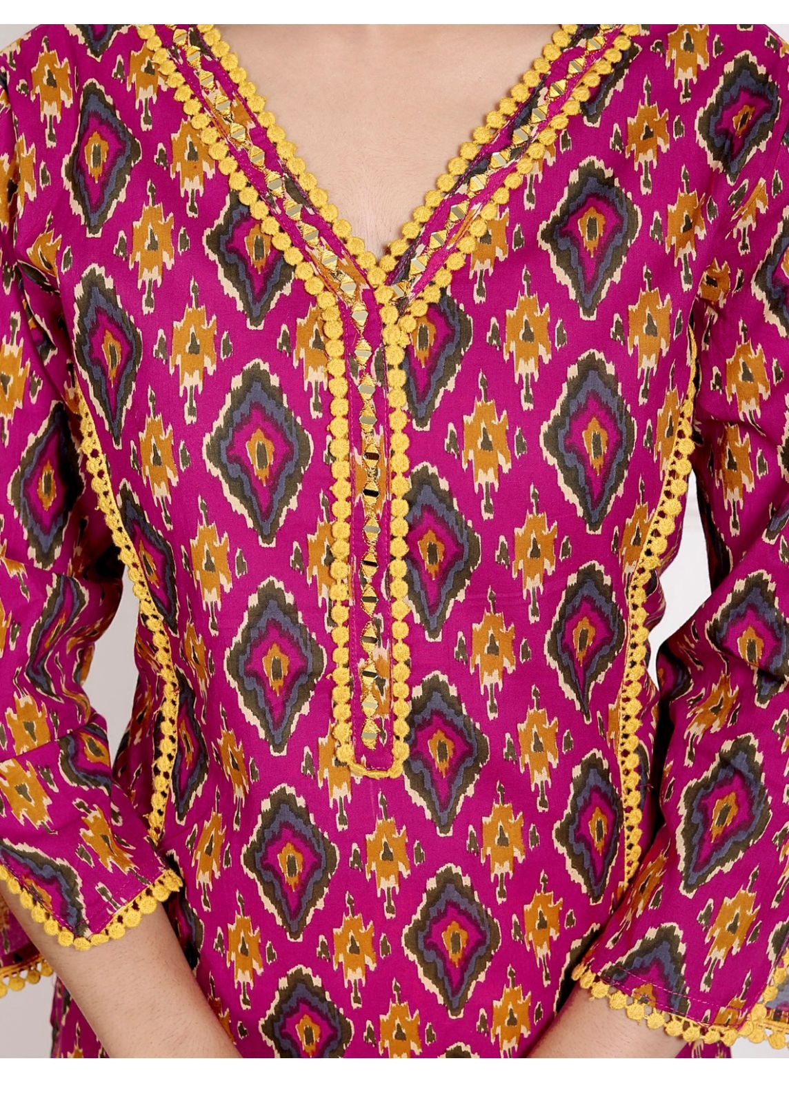 Pink and Yellow Cotton Kurta
