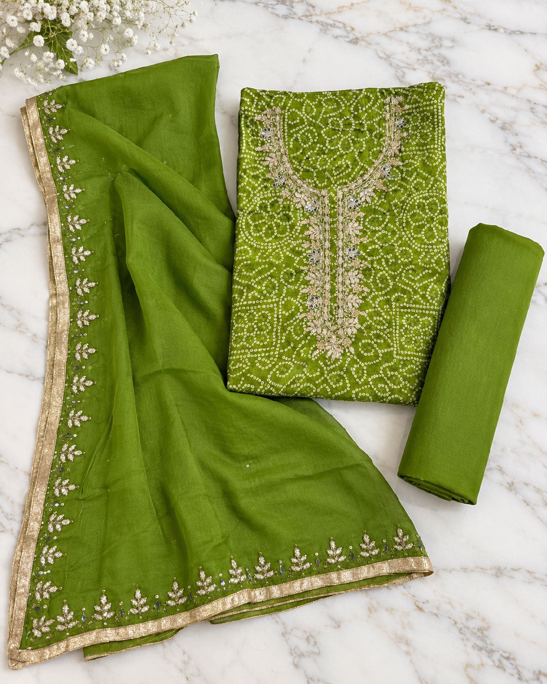 Mehendi Green Crepe Dress Material