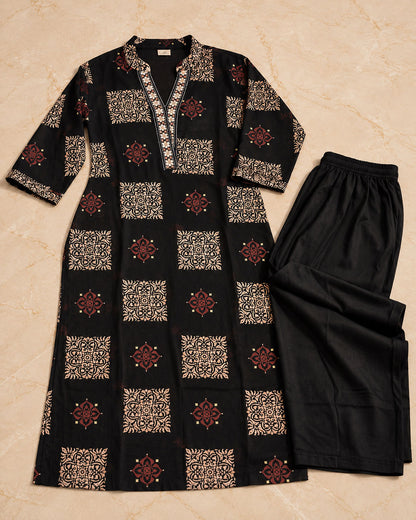Black Gajji Kurta Pant Set