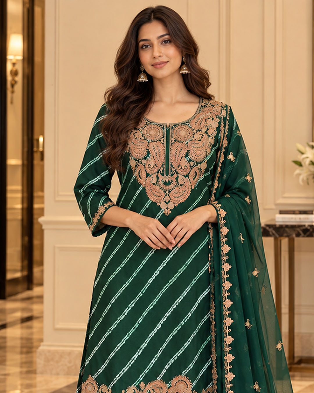 Green Elegance Pure Viscose Palazzo Suit
