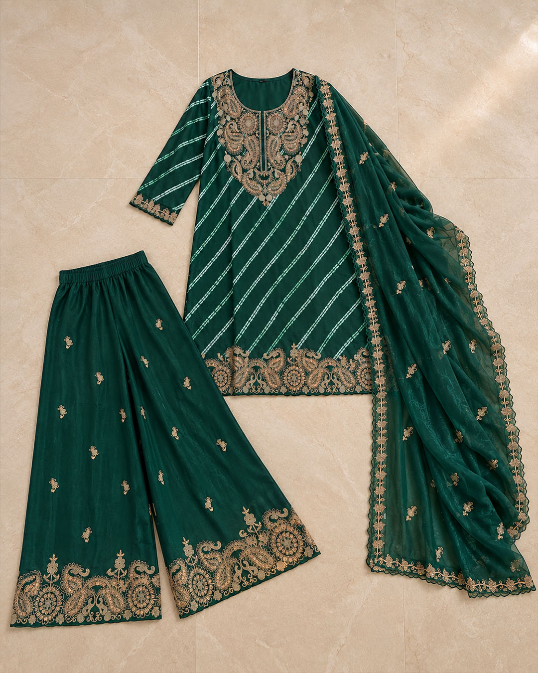 Green Elegance Pure Viscose Palazzo Suit