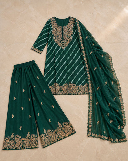 Green Elegance Pure Viscose Palazzo Suit