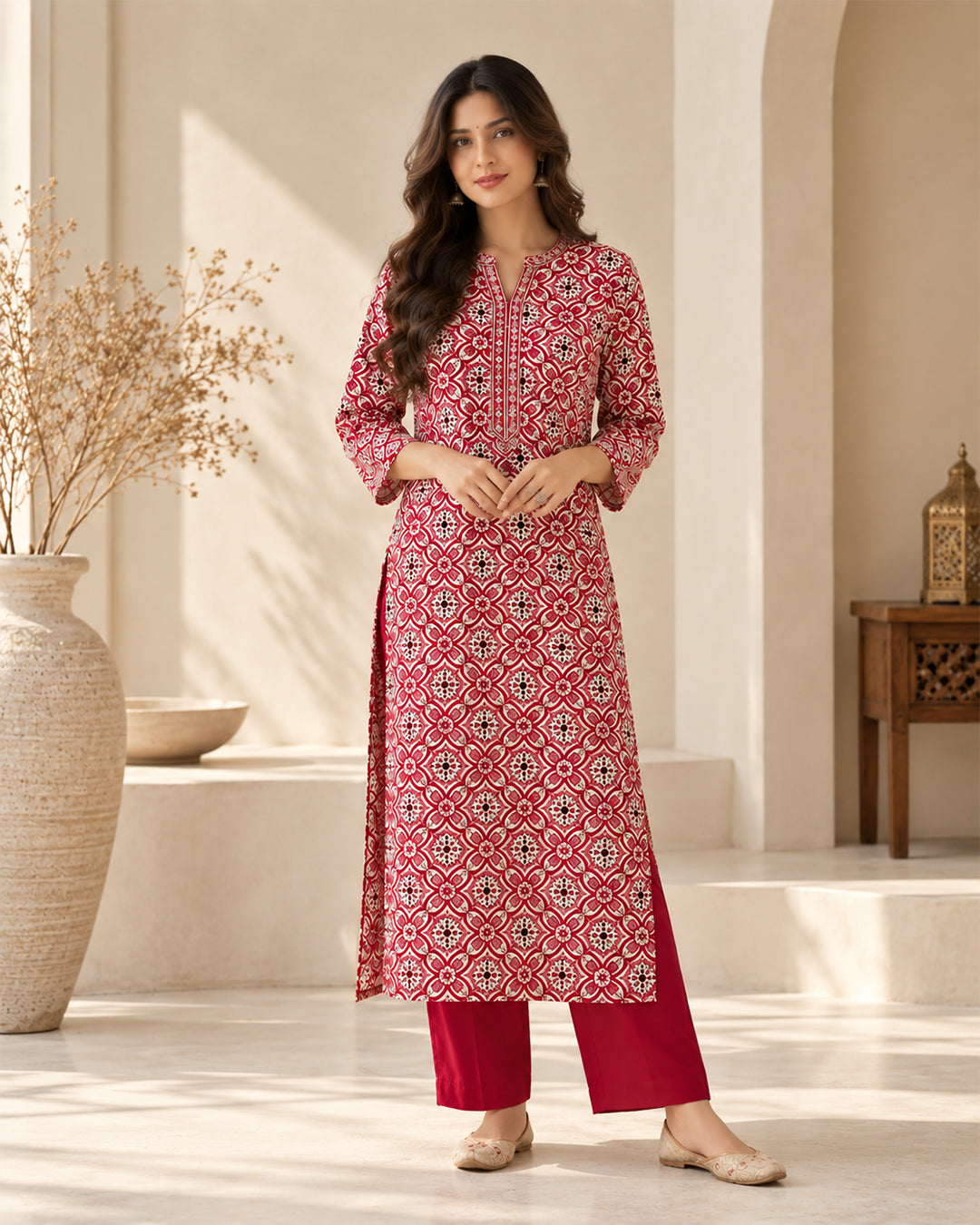 Red Gajji Silk Kurta Pant Set