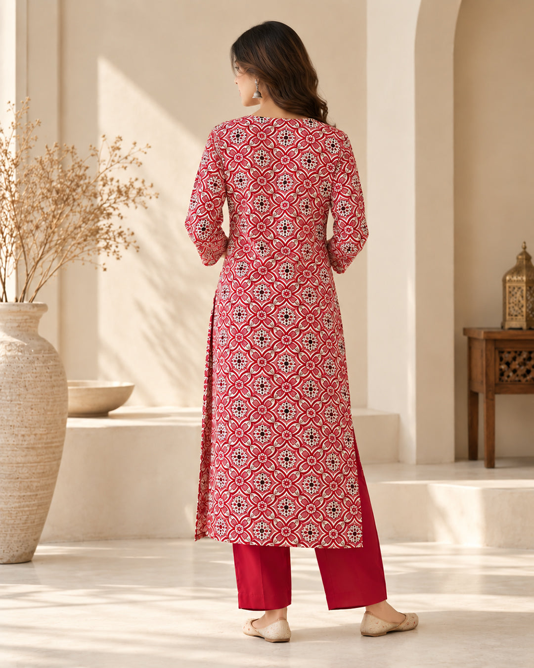 Red Gajji Silk Kurta Pant Set