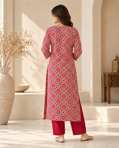 Red Gajji Silk Kurta Pant Set