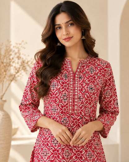 Red Gajji Silk Kurta Pant Set