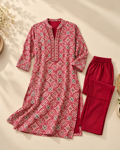 Red Gajji Silk Kurta Pant Set