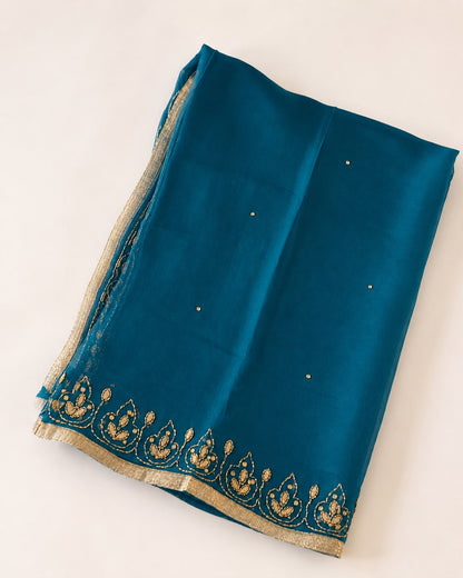 Blue Crepe Bandhani Dress Material