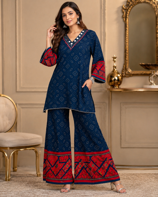 Navy Blue and Red Co-ord Set
