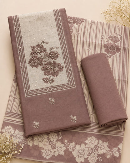 Brown Cotton Chanderi Dress Material