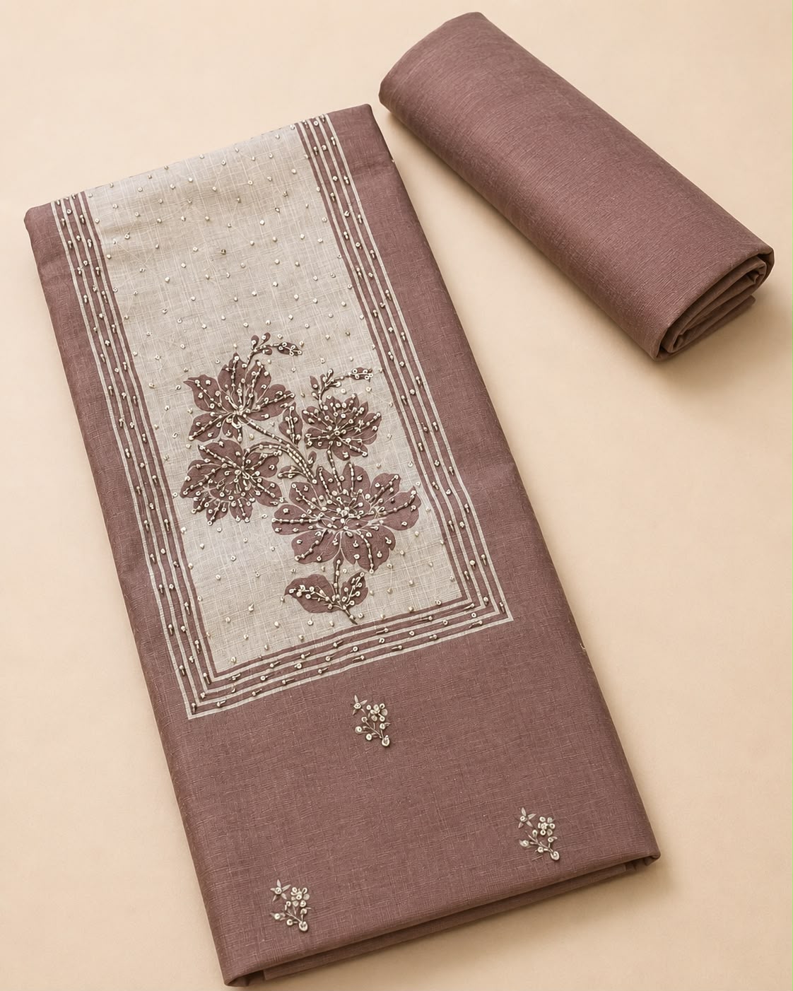 Brown Cotton Chanderi Dress Material