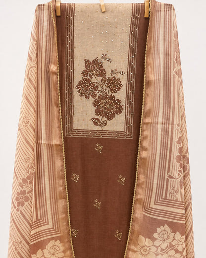 Brown Cotton Chanderi Dress Material