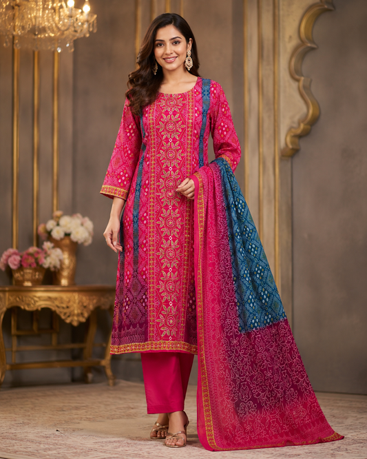Fuschia Pink Crepe Suit