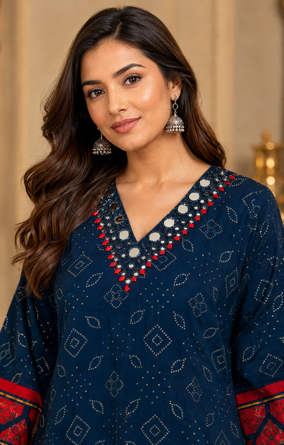 Navy Blue and Red Co-ord Set