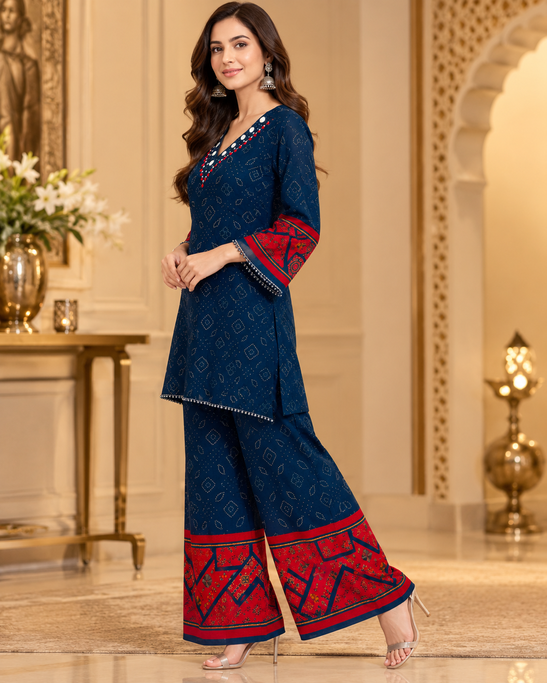 Navy Blue and Red Co-ord Set