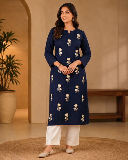Majestic Navy Blue Pure Cotton Kurta