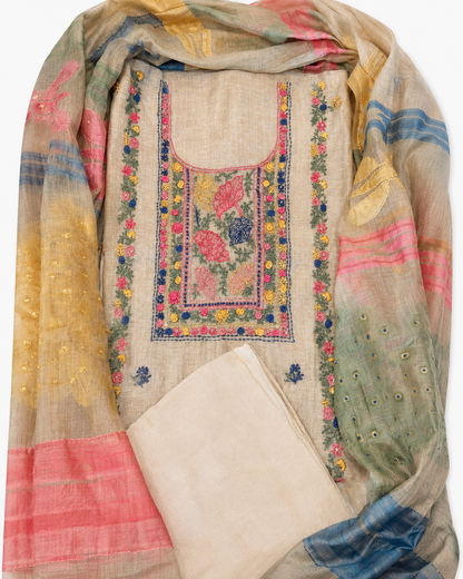 Soft Ivory Cotton Chanderi Dress Material