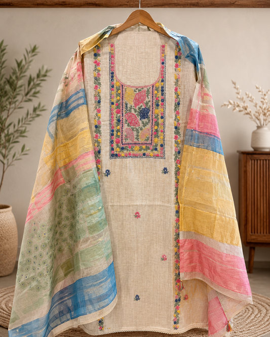 Soft Ivory Cotton Chanderi Dress Material