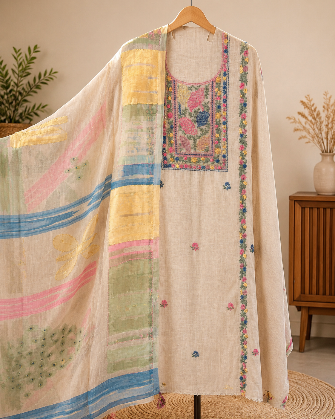 Soft Ivory Cotton Chanderi Dress Material