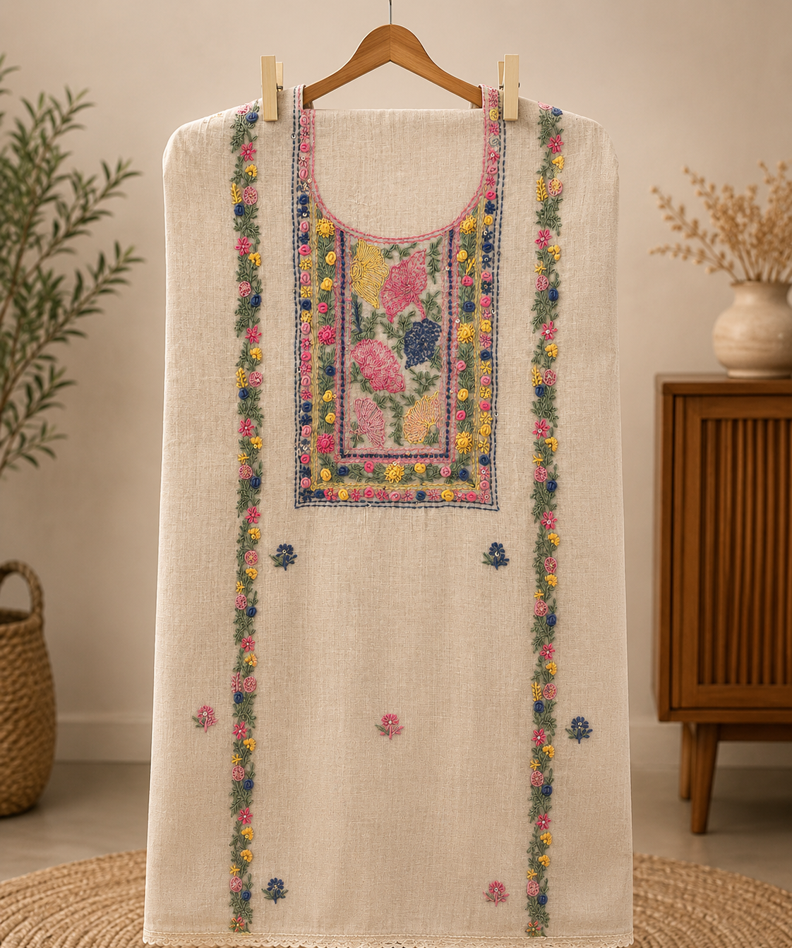 Soft Ivory Cotton Chanderi Dress Material