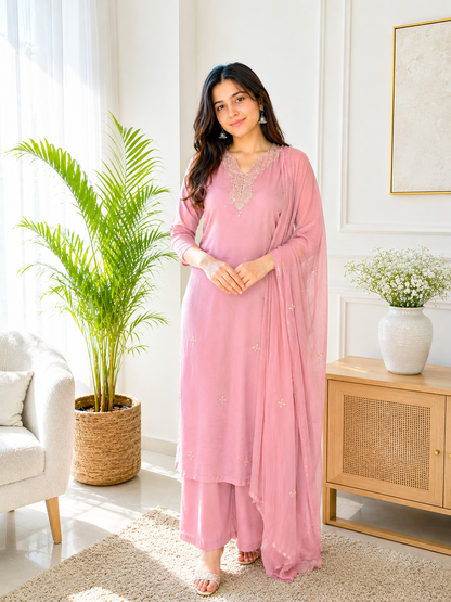 Dusty Pink Mul Chanderi Suit