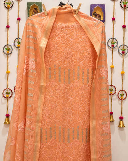 Radiant Peach Pure Mul Dress Material