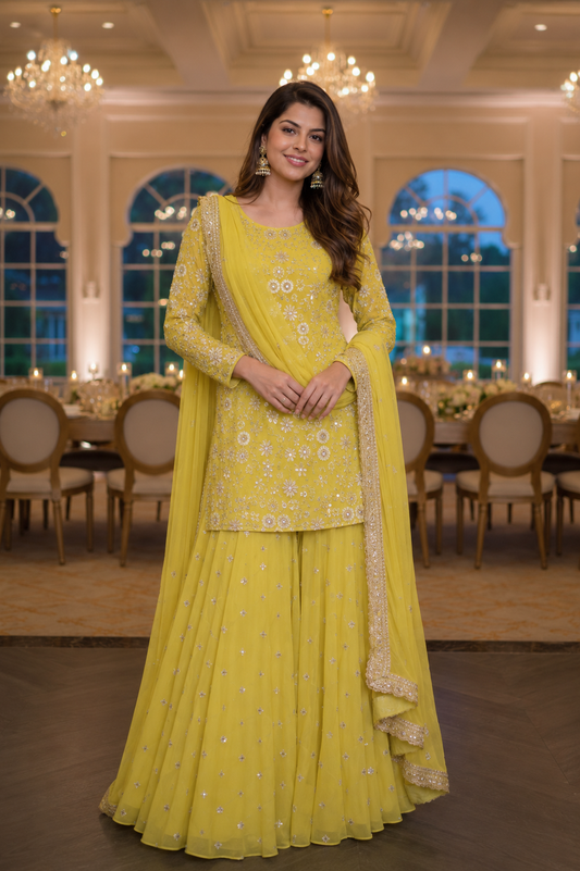 Sunshine Yellow Chinon Palazzo Suit