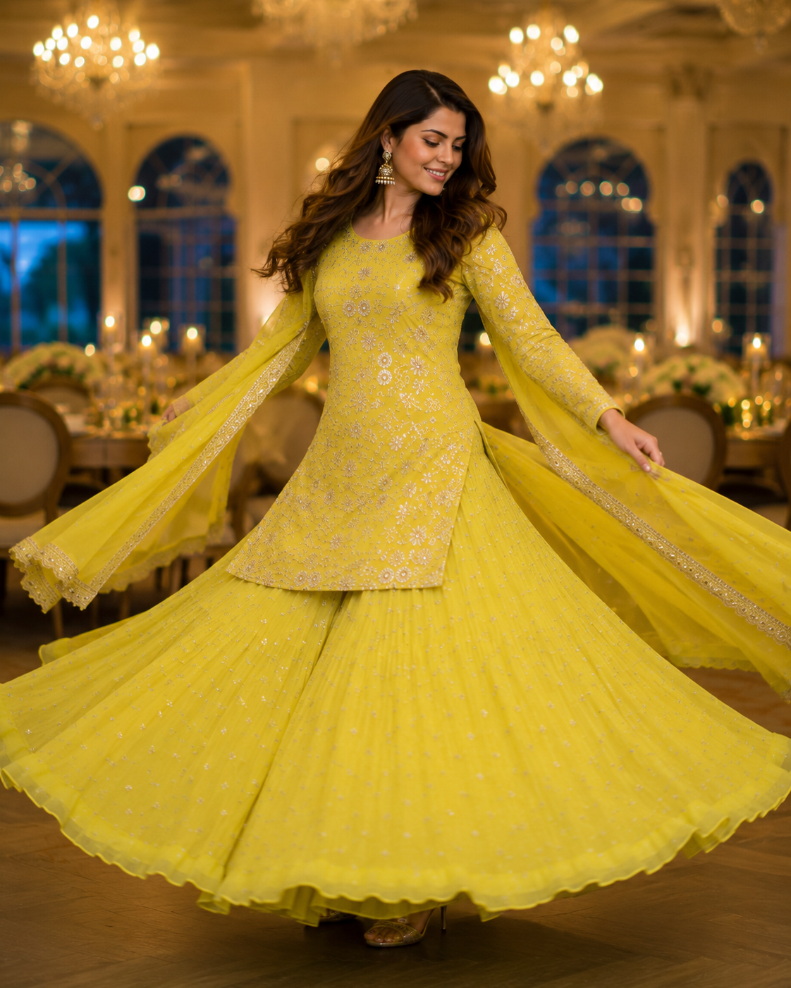 Sunshine Yellow Chinon Palazzo Suit