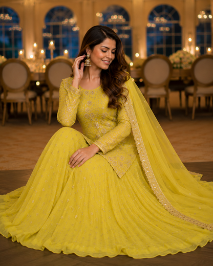 Sunshine Yellow Chinon Palazzo Suit