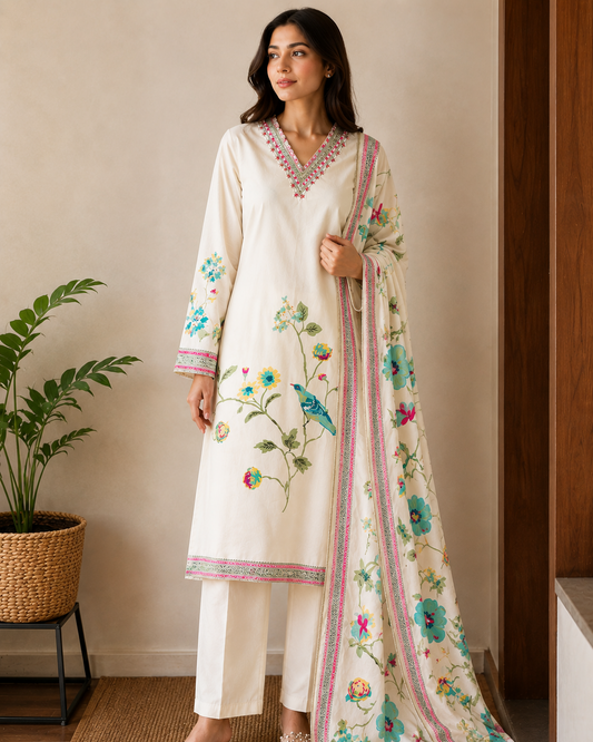 Ivory Muslin Suit