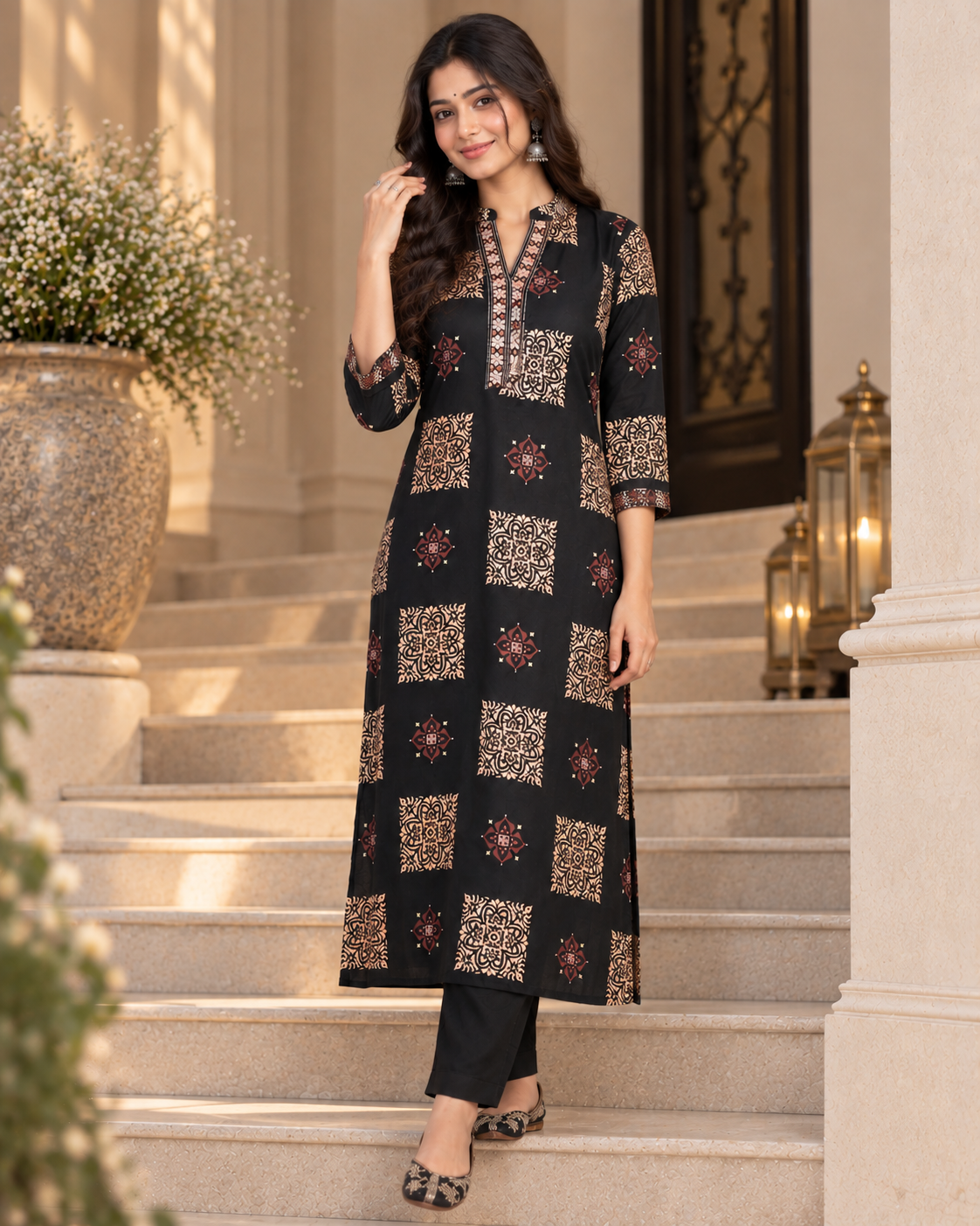 Black Gajji Kurta Pant Set