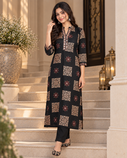 Black Gajji Kurta Pant Set