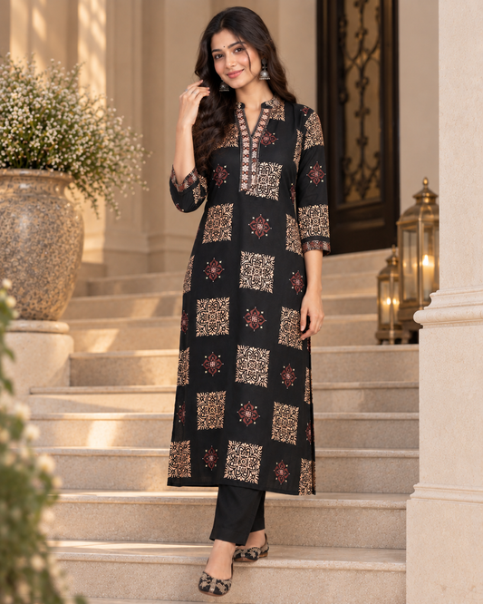 Black Gajji Kurta Pant Set