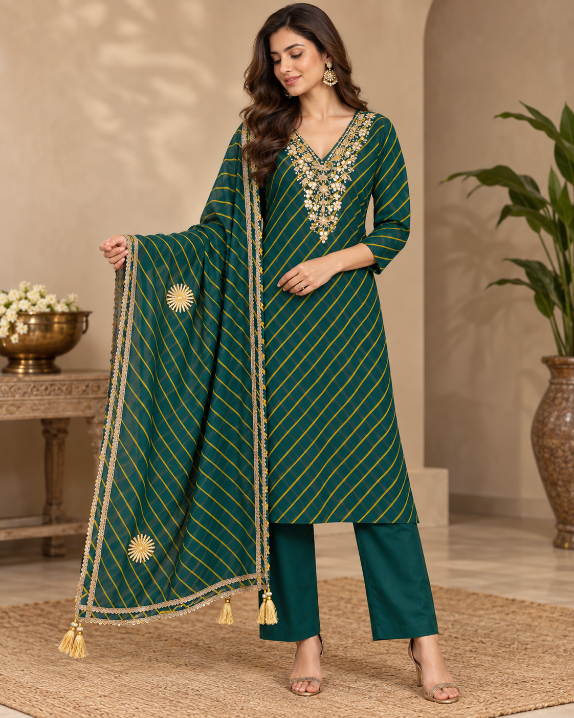 Green Georgette Lehraiya Dress Material