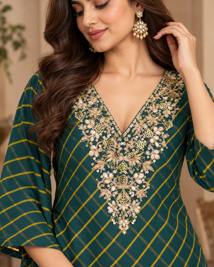 Green Georgette Lehraiya Dress Material