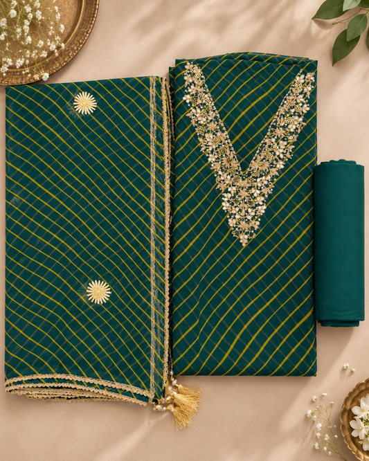 Green Georgette Lehraiya Dress Material