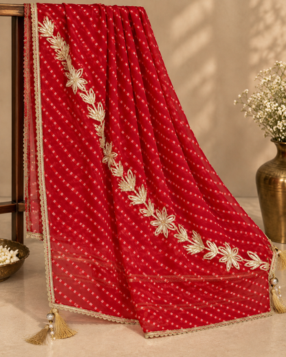 Radiant Red Lehariya Dress Material