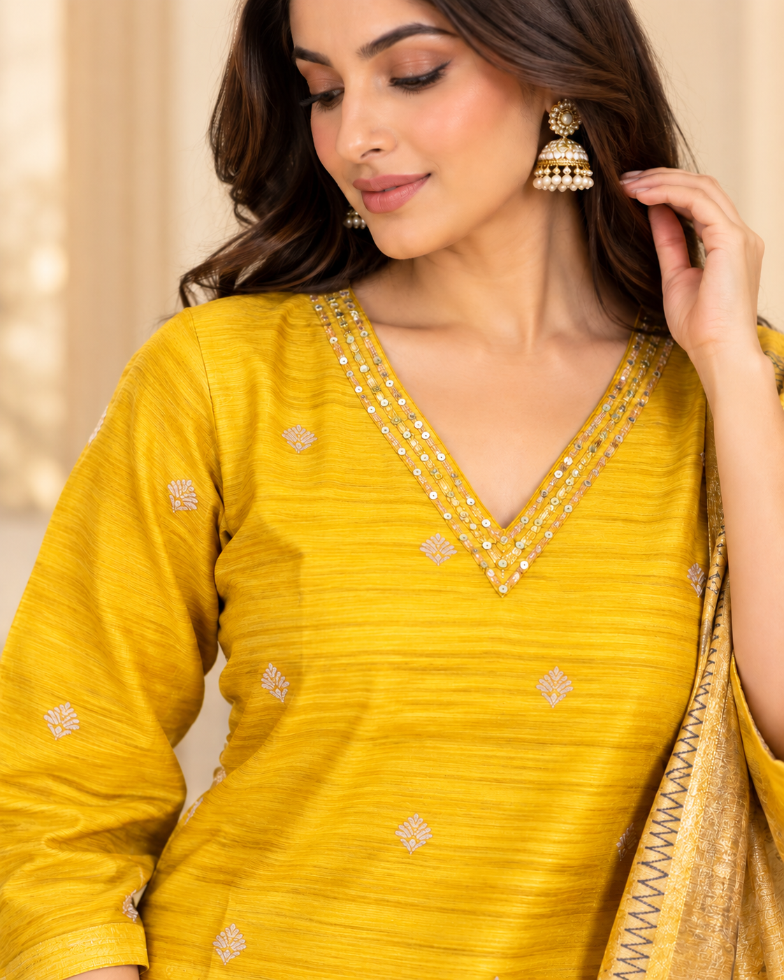 Golden Yellow Tussar Silk Suit
