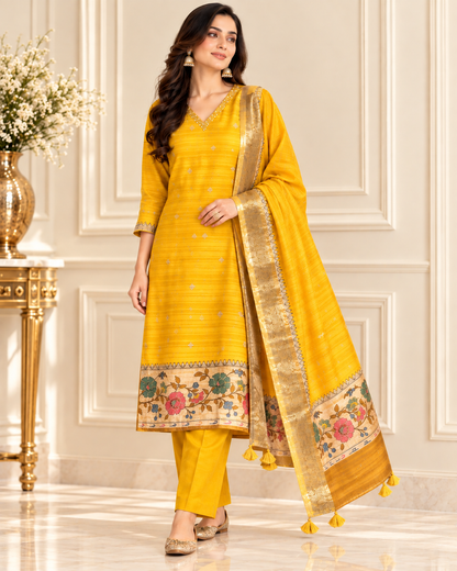 Golden Yellow Tussar Silk Suit