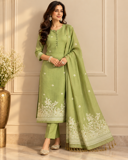Sage Green Jamdani Cotton Suit