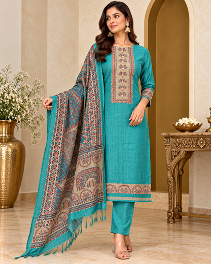 Sea Green Tussar Silk Dress Material