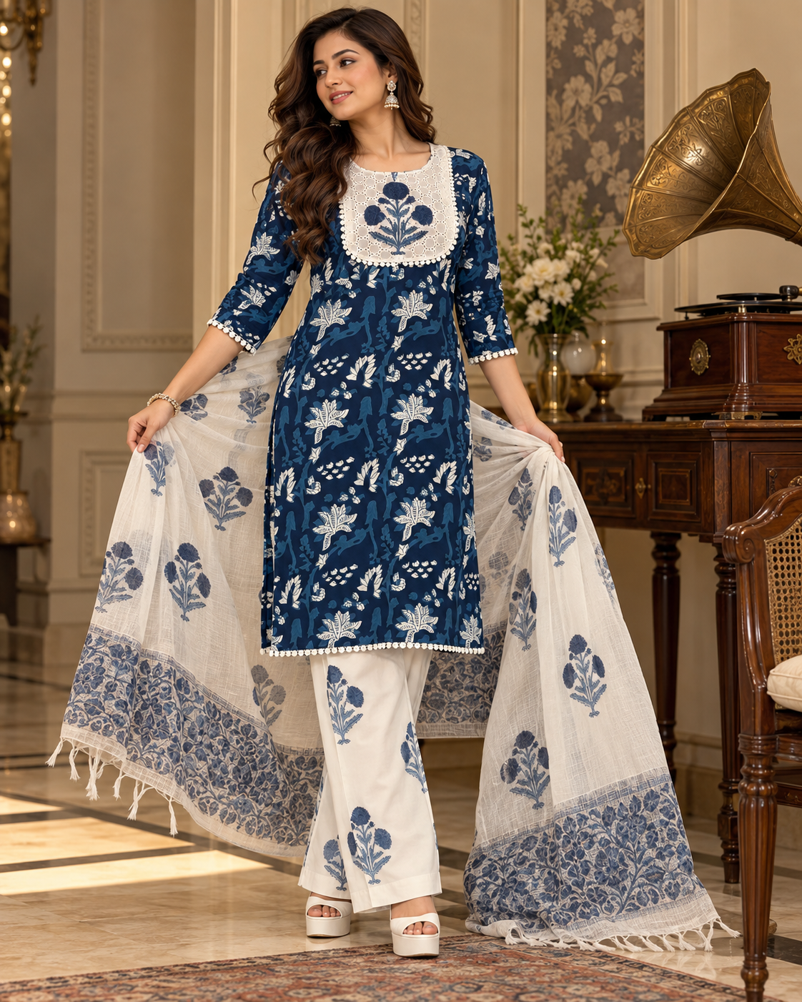 Navy Blue Noor Cotton Suit