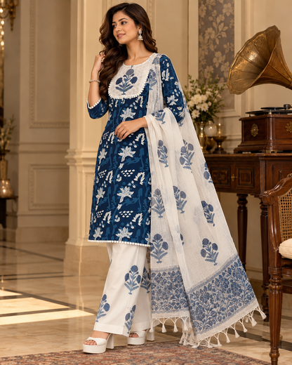 Navy Blue Noor Cotton Suit