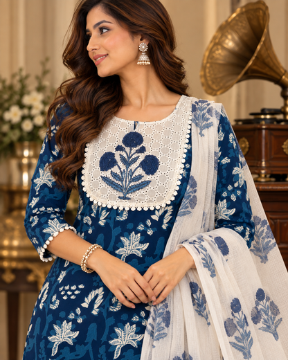 Navy Blue Noor Cotton Suit