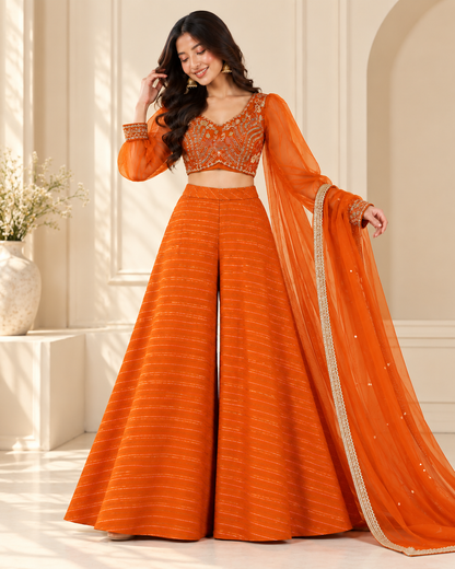 Brick Orange Viscose Palazzo Suit