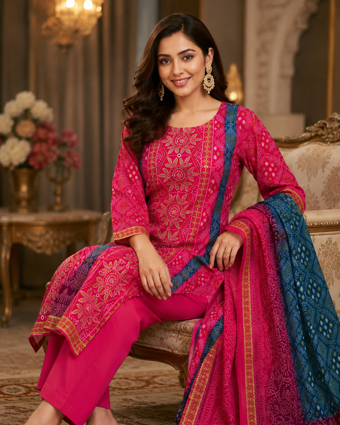 Fuschia Pink Crepe Suit